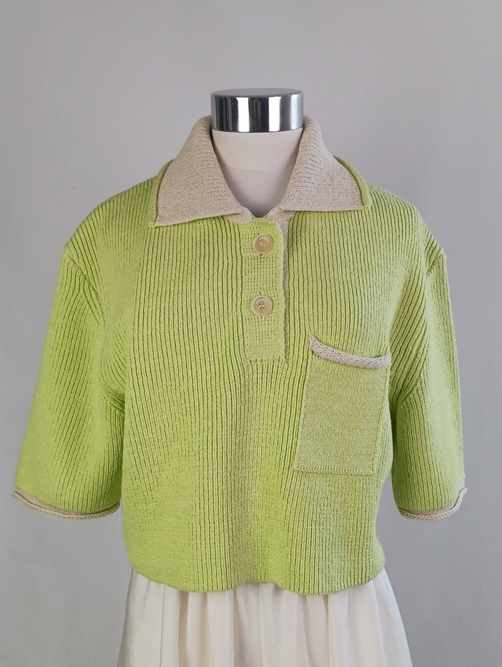 JACQUEMUS GREEN KNIT POLO SWEATER